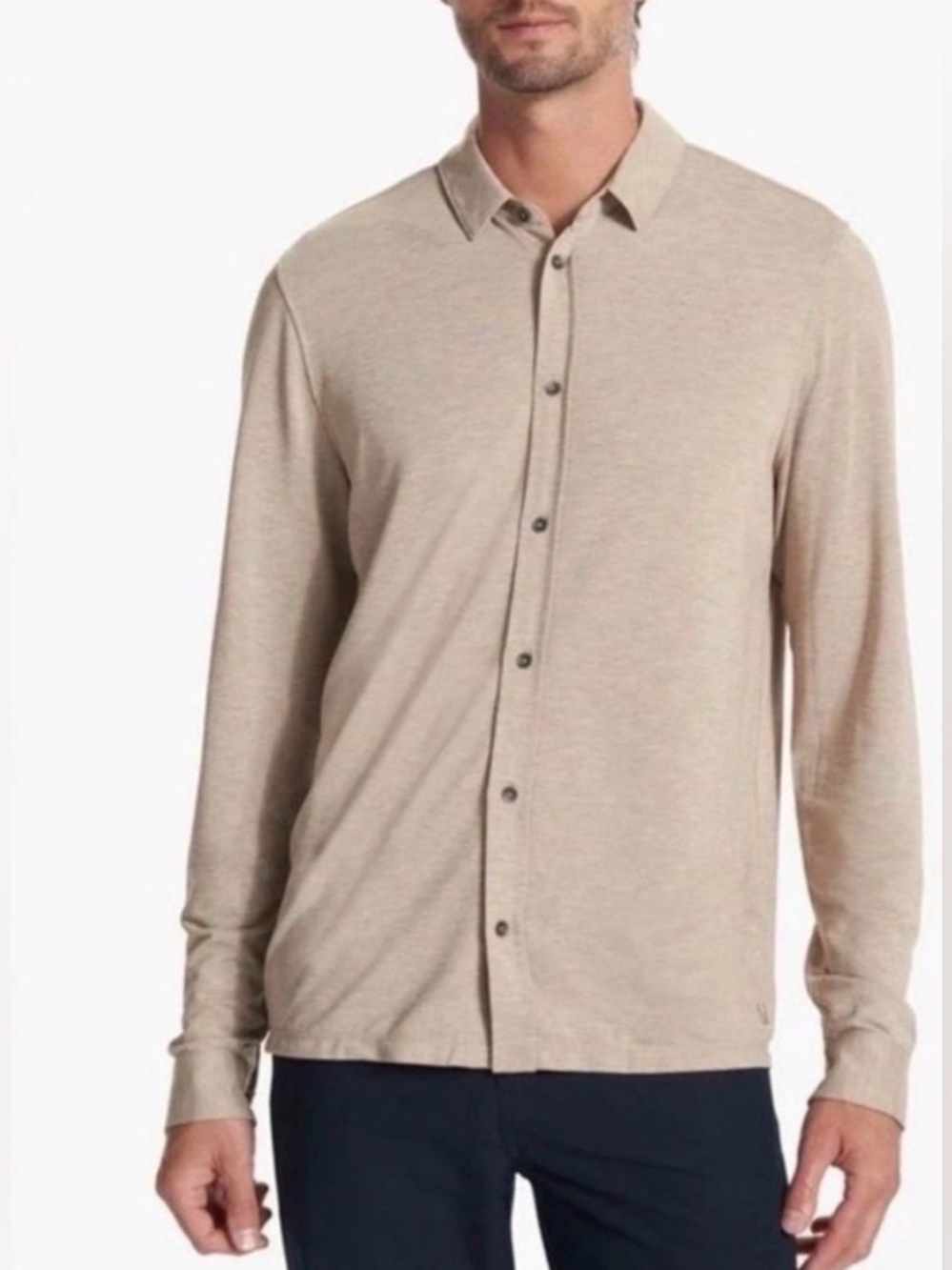 Vuori Beige Long-Sleeve Casual Button-Down Polo Golf Shirt